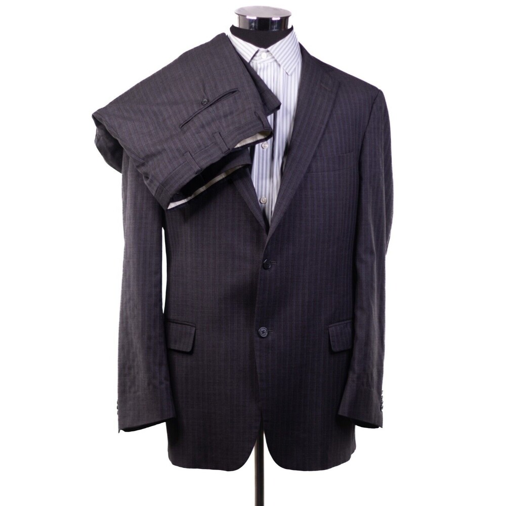 Hart Schaffner & Marx Heritage Men 2 pc Suit 44L Wool Striped Gray 2 Button